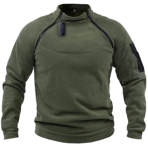 Мужская тактическая уличная куртка на молнии сбоку, флисовый пуловер с защитой от ветра, военное нижнее белье
