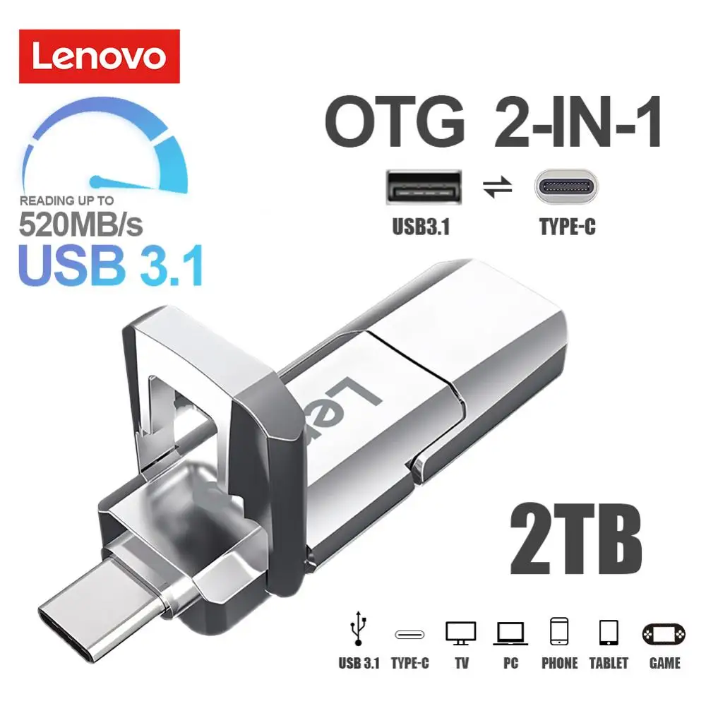Lenovo 3,1 металлический USB-флеш-накопитель высокоскоростной флеш-накопитель Android Otg Type-C Usb 2-в-1 внешняя флэш-память для рабочего стола ноутбука