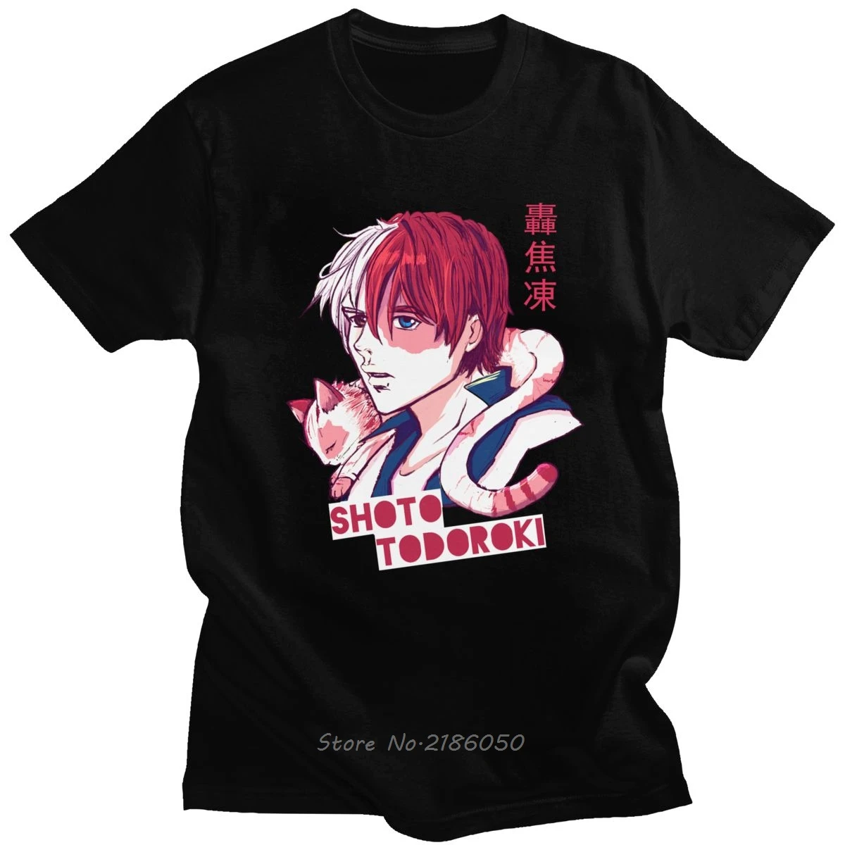 

My Hero Academia Men T Shirt Cotton Shoto Todoroki With A Kitten Cat Tees Short Sleeved Urban Manga Anime Tshirt Gift Harajuku