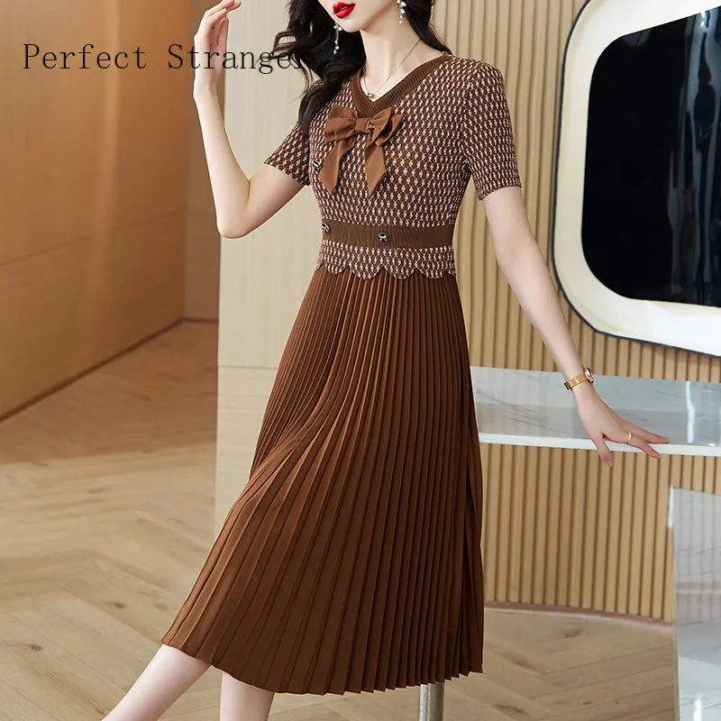 

Новинка лета 2023, элегантное приталенное вечернее плиссированное платье мияка с бантом на воротнике в стиле ретро, модные вечерние платья дл...