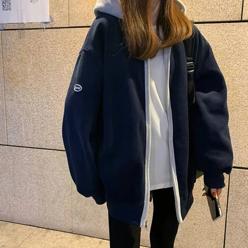 Sweater Women's Autumn And Winter 2021 New Loose Casual Sports Baseball Uniform Hooded Cardigan