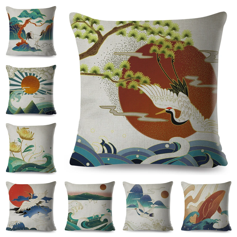 

Japan Style Print Pillowcase Decor Geometric Cushion Cover Polyester Pillow Case for Children Room Sofa Home 45*45cm