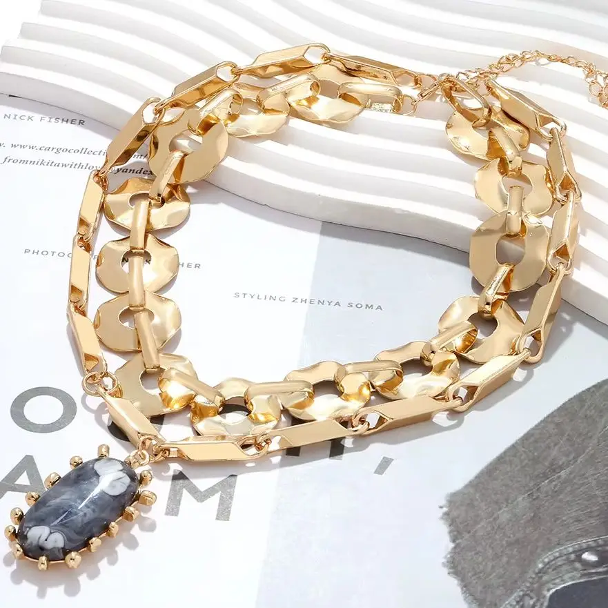 Многослойное ожерелье ZAA в стиле ретро ручной работы с толстой цепочкой