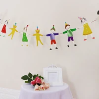 birthday banner flag boys girls hands in hands cute cat dog cartoon diy bunting party decoration paper flags hanging ornament
