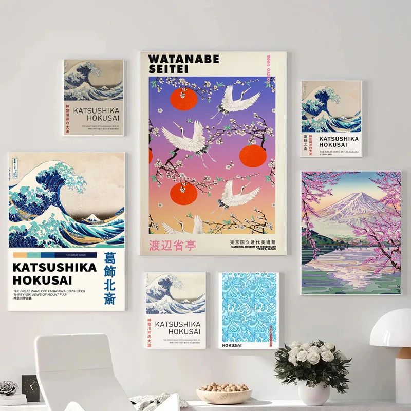 

Vintage Japanese Art Canvas Paintings The Great Wave Off Kanagawa Poster Mt Fuji Print Wall Art Picture for Home Wall Decoration
