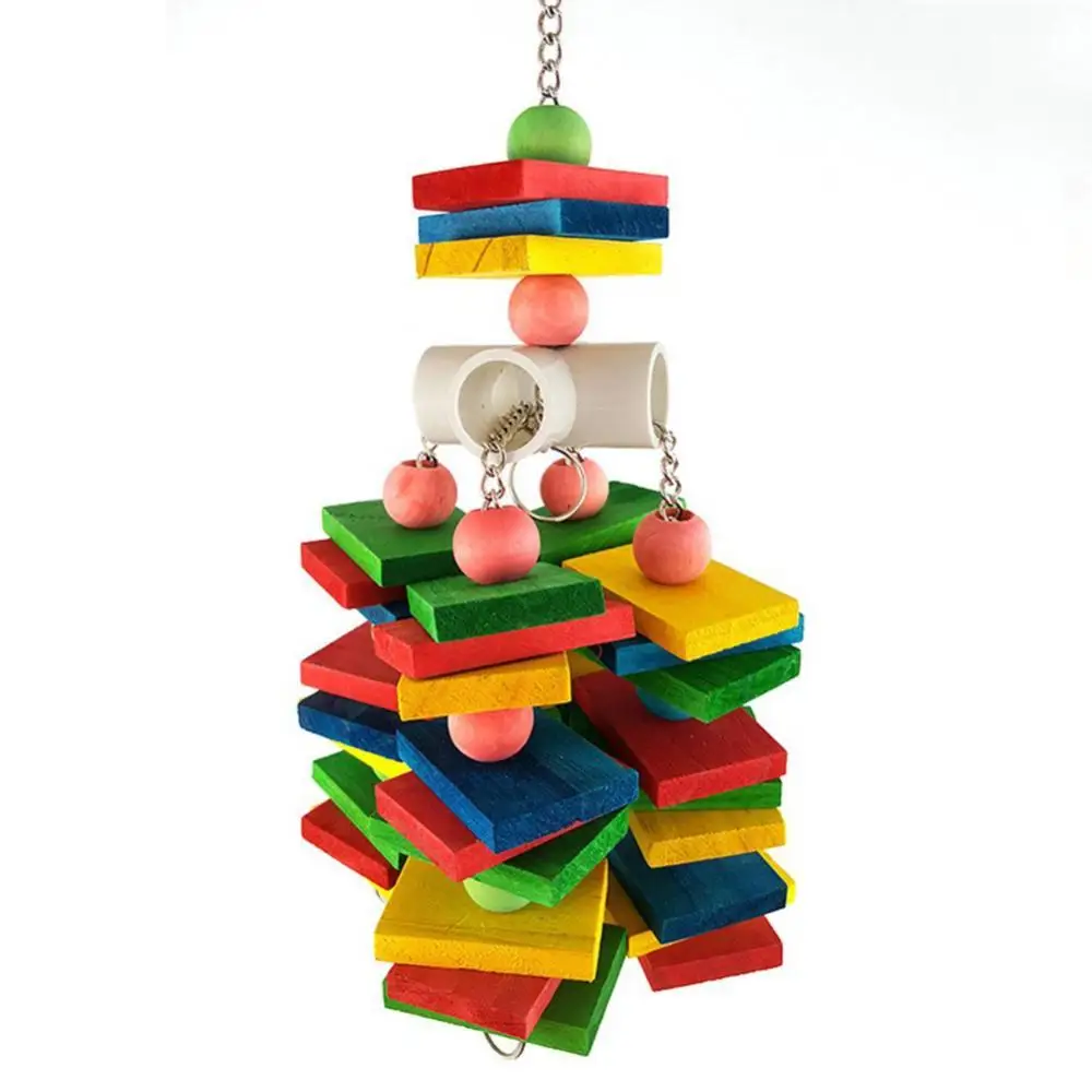 

Bite Resistant Toy Hanging Cage Decor Wood Colorful Bird Parrot Building Blocks Bite String Chew Crowded Square Piece Pendant
