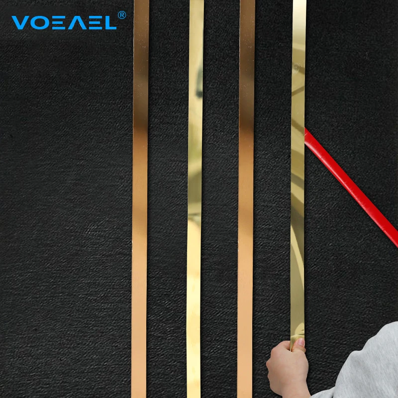 

5M/Roll Gold Wall Sticker Strip Stainless Steel Flat Self Adhesive Living Room Decoration Mirrors for Home Wall Edge Strip