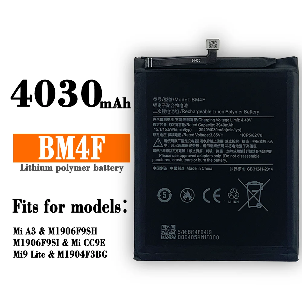 Xiao mi 100% Orginal BM4F 4030mAh Battery For Xiaomi Mi A3 CC9 CC9e Mi 9 Lite High Quality Phone Replacement Batteries