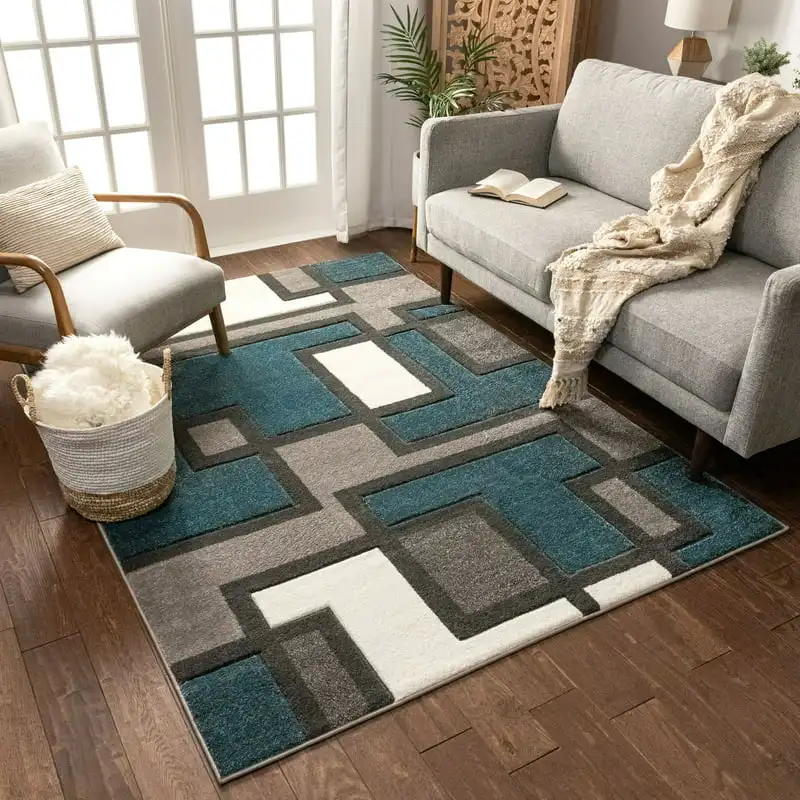 

Geometric Traditional Modern Mid-Century Area Rugs, Blue