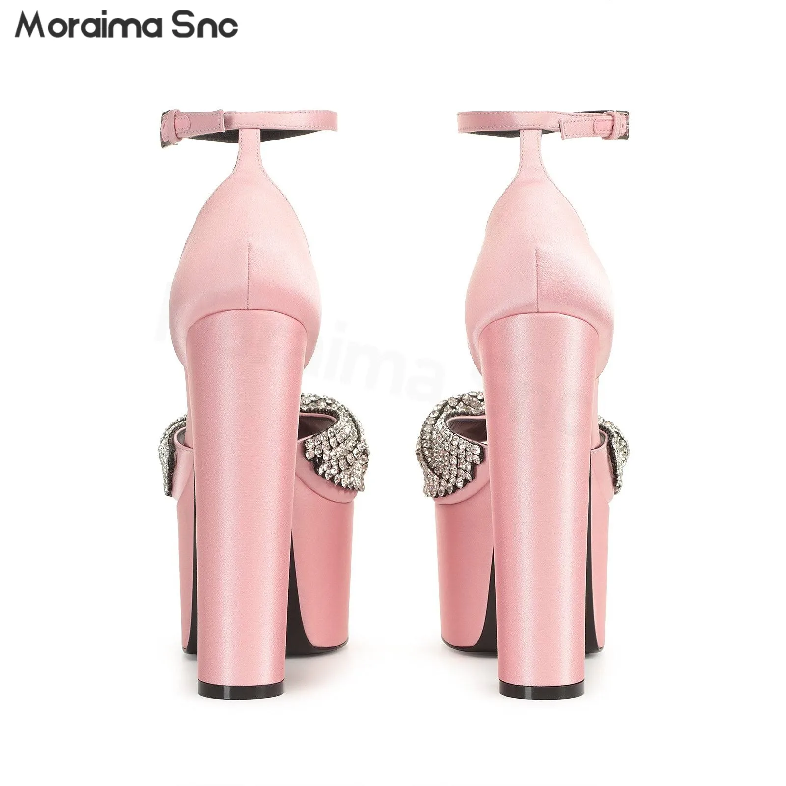 Rhinestone Cross Pleated Sandals Summer New Open Toe Round Toe Super High Heel Sandals Ankle Buckle Large Size Sexy Women's Shoe