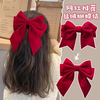 new wine red big bow hairpin barrettes headwear childrens velvet duckbill clips temperament sweet girl hair clips accessories
