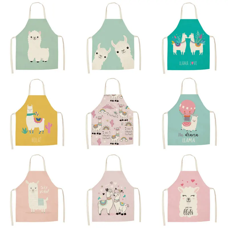 

Cartoon Alpaca Print Sleeveless Apron Aprons for Kids Linen Apron Cooking Baking Accessories Pink Apron Aprons for Woman Waist