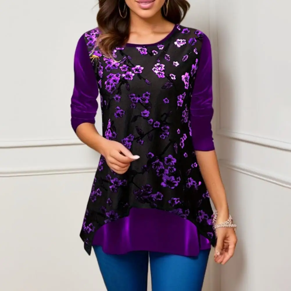 Женский Весенний Топ С Круглым Вырезом Блестящая Свободная Повседневная Блузка