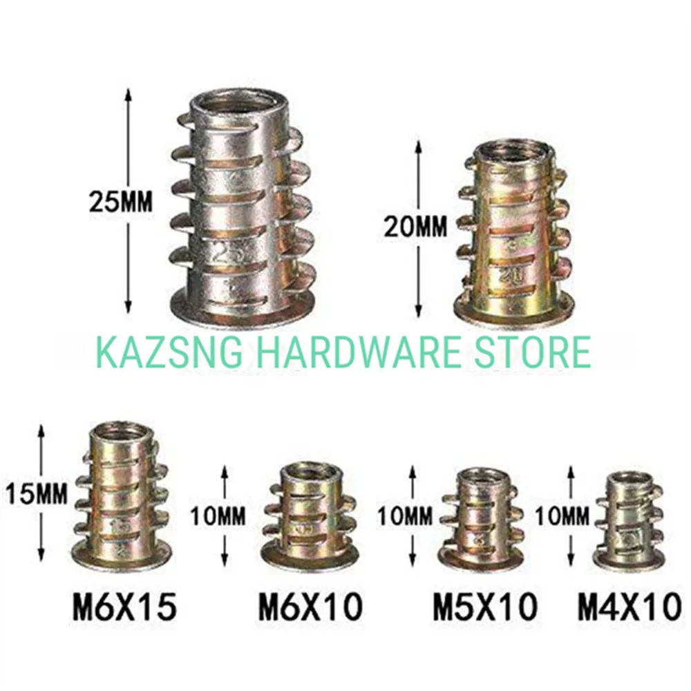 

100pcs Assorted Flanged Hex Drive Head Furniture Nuts M4*10 M5*10 M6*10 M6*15 M8*20 M10*25Zinc alloyl Thread For Wood Insert Nut