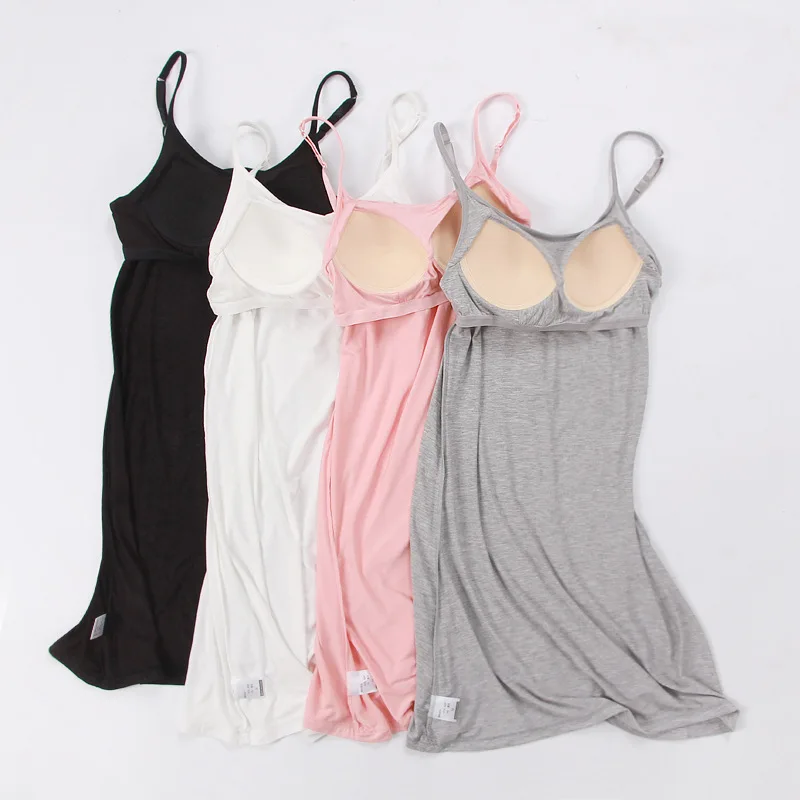 Summer Sexy Women's Padded Vest Nightdress Sleeveless Vest Dress Cotton Pajamas Padded Breast Bra Suspender Nightdress New