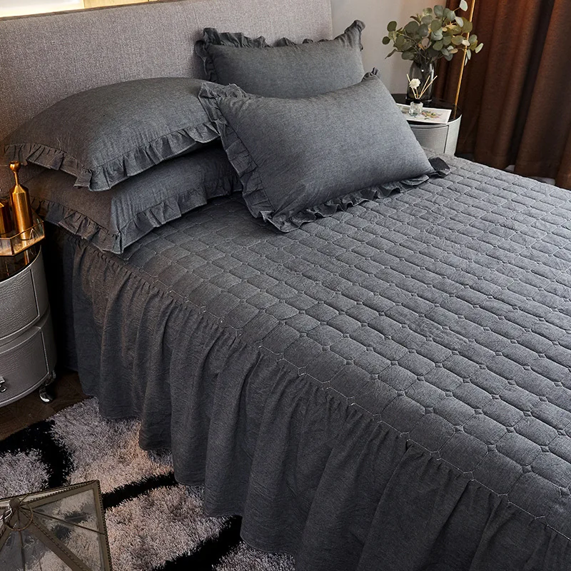 

Yarn Dyed Cotton Bed Skirt Thickened Dustproof Anti Slip Cotton Mattress Anti Bacterial Skin Friendly Home Decoration Bedding