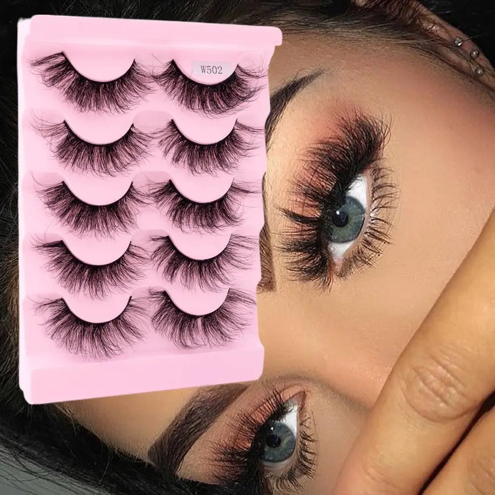 

5Pairs Reusable Cruelty-free Handmade Thick Long False Eyelashes Messy Faux Mink Eyelashes Wispy Fluffy Eye Lashes