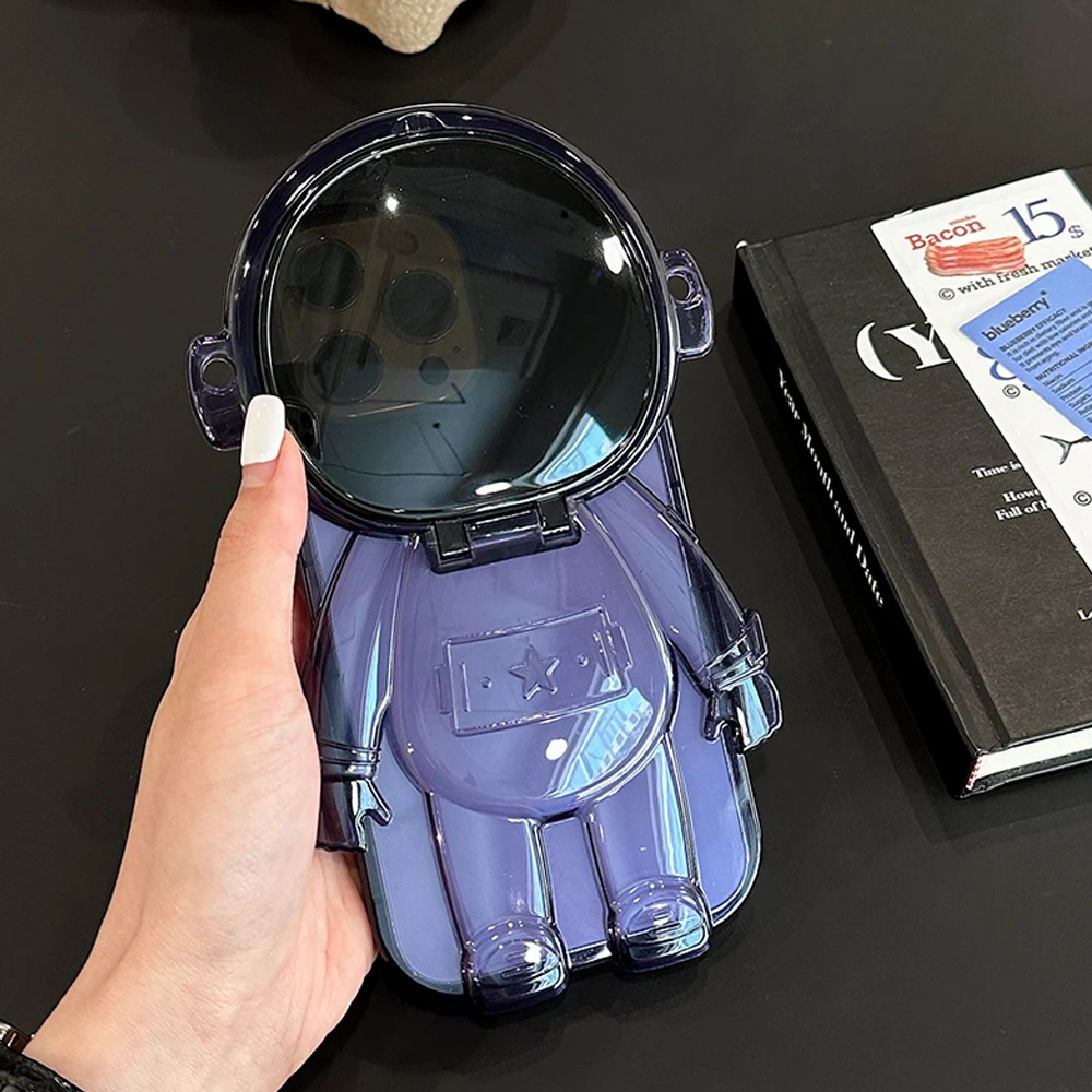 

Astronaut Flip Holder Lens Protective Phone Case For iPhone 14 ProMax 11 12 13 Electroplated Shockproof Silicone Kickstand Cover
