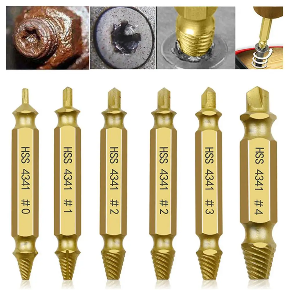 

6pcs Damaged Screw Extractor Drill Bits Guide Set Broken Speed Out Easy out Bolt Screw High Strength Remover Tools