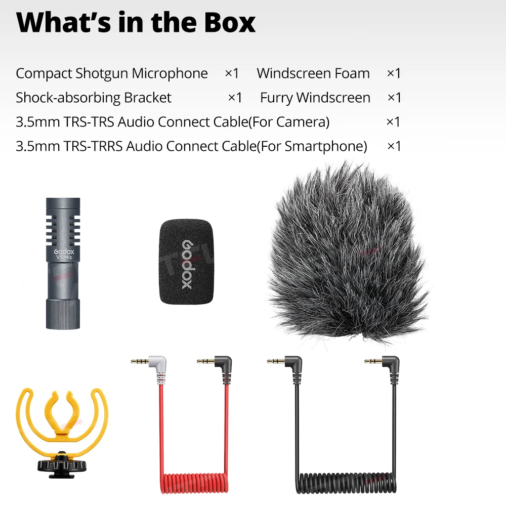 Компактный микрофон Godox VS-Mic 3 5 мм для смартфонов iPhone Android DSLR-камер видеозаписи