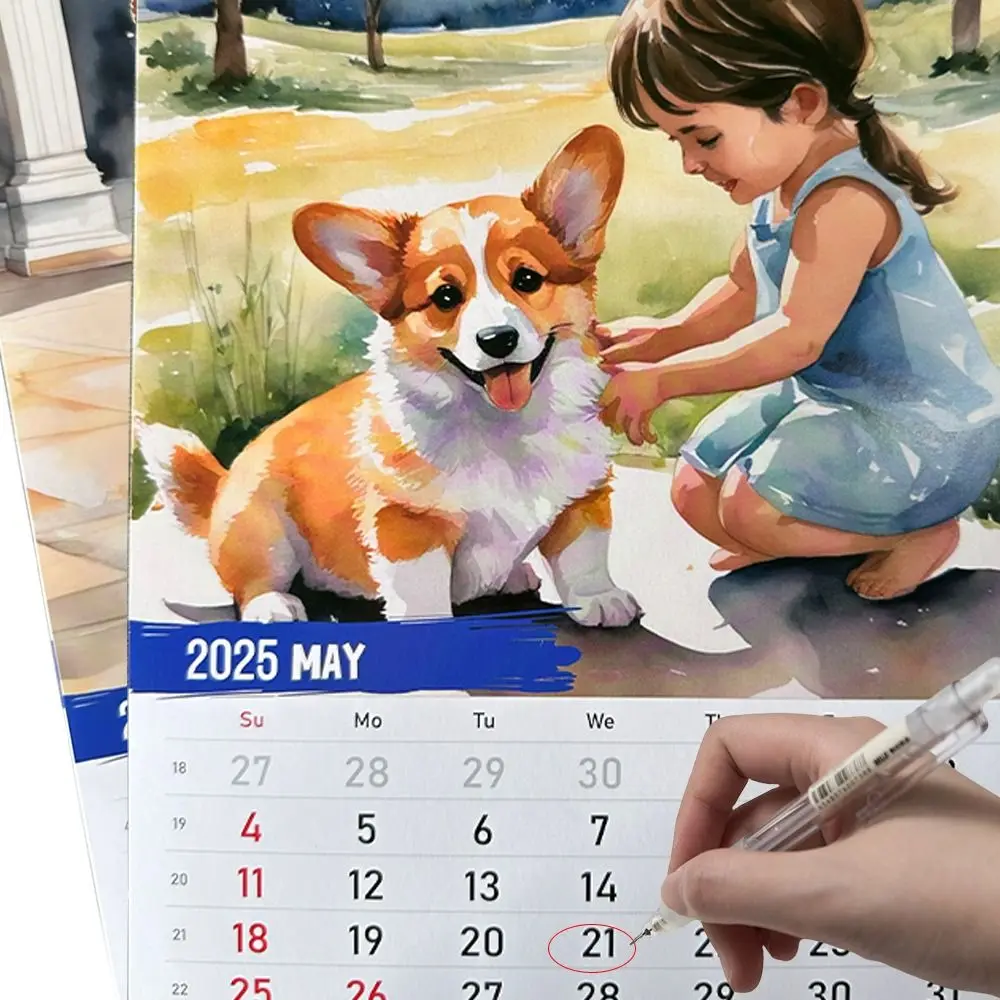 Высококачественный подвесной календарь 2025 бумажный корги настенный школа