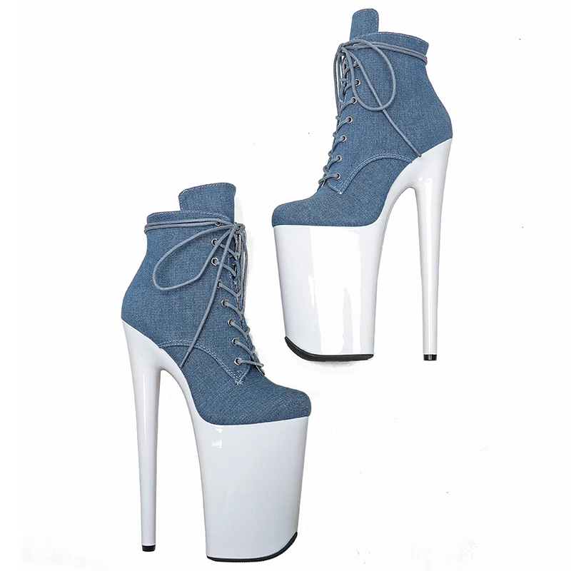 Leecabe  23CM/9inches Denim Upper  Fashion Trend Pole dance shoes High Heels Pole Dance boot