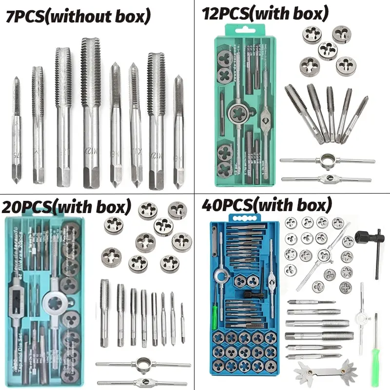 Handle Tool 7/12/20/40Pcs Metric Tap Wrench and Die Pro Set M6-M12/M3-M12 Nut Bolt Alloy Metal Hand Tools Tapping Screw Tool images - 6