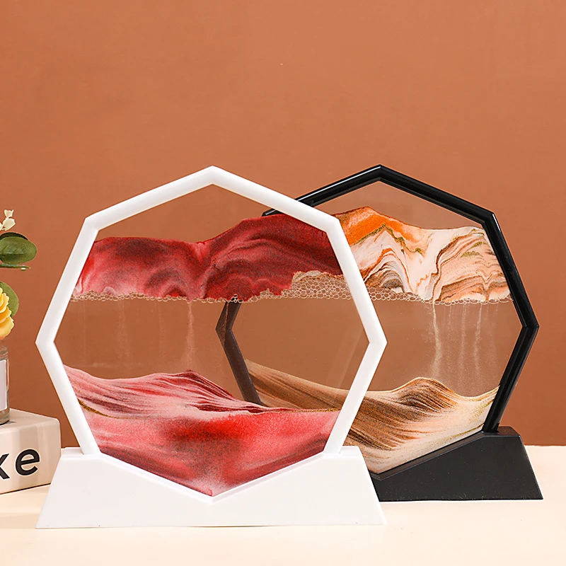 

Движущаяся песчаная картина, восьмиугольное стекло, 3D глубоководный морской песчаный пейзаж в движении, текущая песчаная рамка, картина из ...