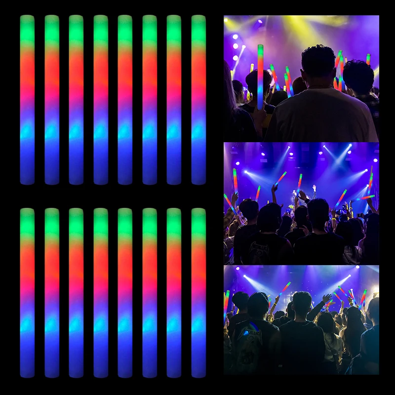 

5Pcs Colorful Foam Glow Sticks Glow in the Dark Christmas Wedding Birthday Glow Party Supplies Cheer Flashing Tube Concert Decor