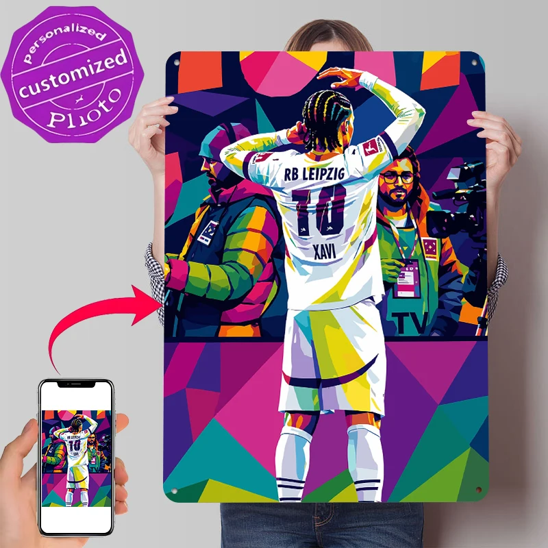 Фото Металлическая винтажная табличка с изображением игрока RB Leipzig Xavi WPAP, настенный декор, ретро-постер для украшения дома №1