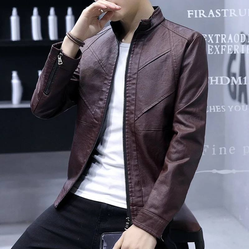 Casual Stand Collar Xs Leather Coat Men's Business All-Match Small S Youth Autumn and Winter 55 Jacket Fashion