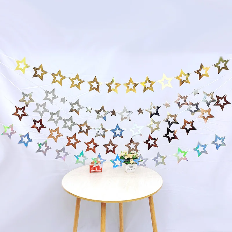 

Hollow Shining Star Banners Gold Rose Gold Silver Five-pointed Star Birthday Party Decoration Christmas Streamers
