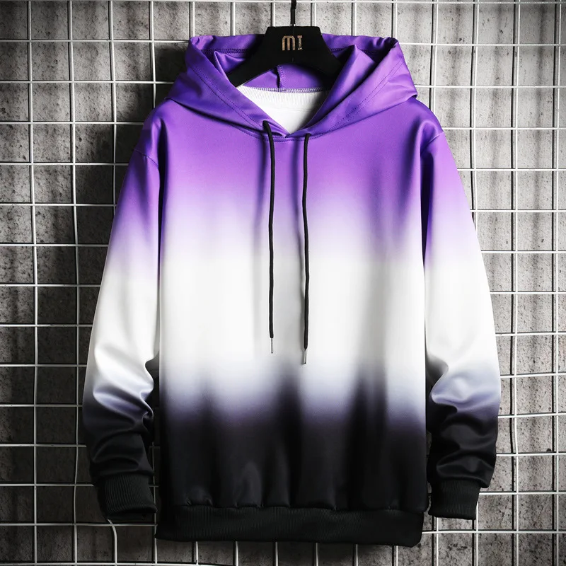 

New Men Hoodies Harajuku 2022 Spring Men's Casual Sweatshirts Hip Hop Streetwear Male Hooded Pullover Tops Gradient Patchwork