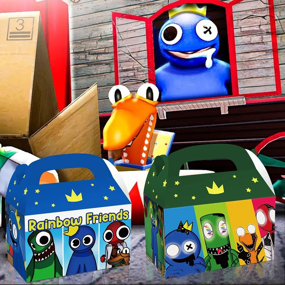 

12pcs Roblox Rainbow Friends Cake Boxs Kawaii Game Anime Blue Monster Gifts Bags Kids Birthday Party Decoration Baby Shower
