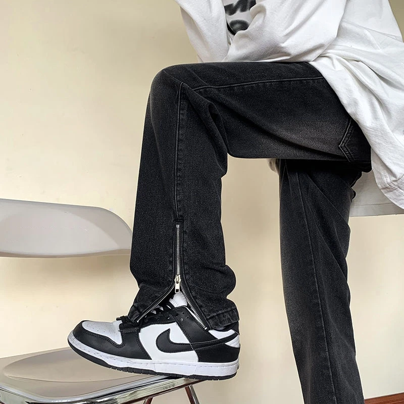 Wide Leg Straight Leg Jeans American High Street Trend Ankle Zipper Design Fashionable And Versatile Men'S Pants
