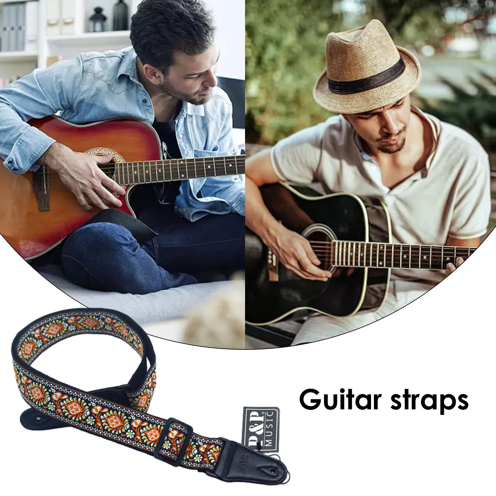 

Guitar Strap Vintage Embroidered Cotton Guitar Straps With Genuine Leather Ends For Bass Electric Acoustic Guitars Ethnic Style