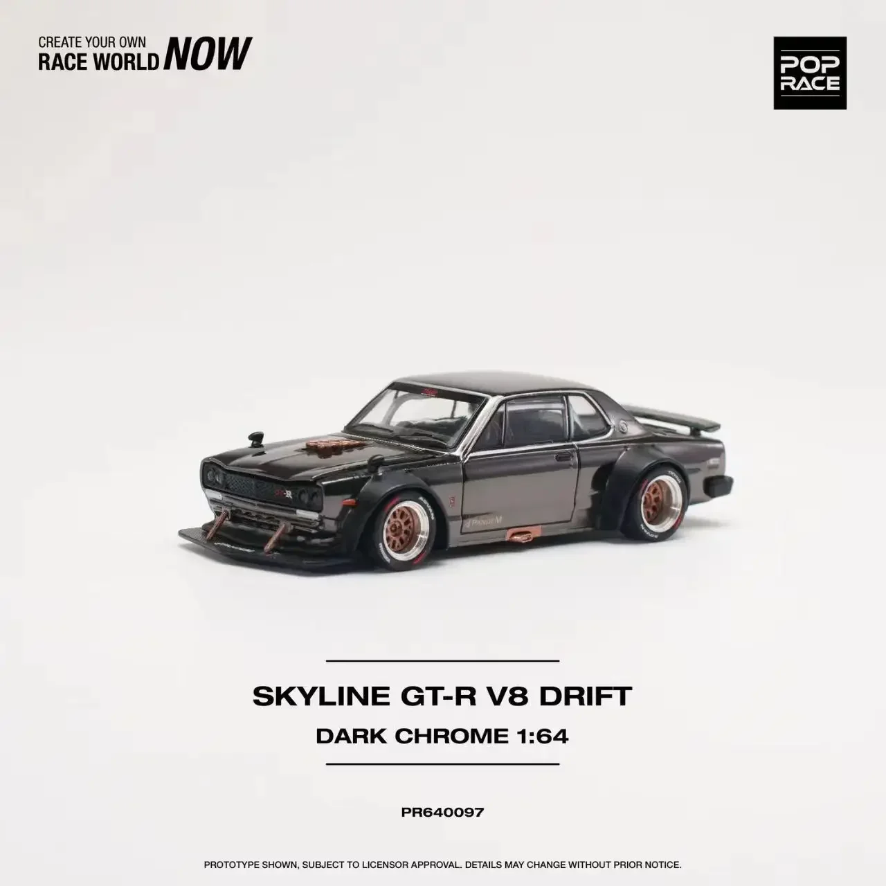 Фит 1:64 POP Race Skyline GTR KPGC10 Hakosuka V8 Drift Dark Chrome коллекционные литые модели коллекционных