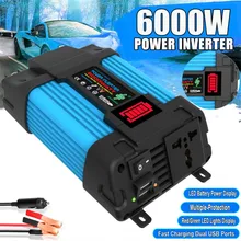6000w Dc 12v do Ac110v 220v konwerter napięcia z wyświetlaczem Led dla Tablet z funkcją telefonu falownik solarny Mini-zasilacz samochodowy