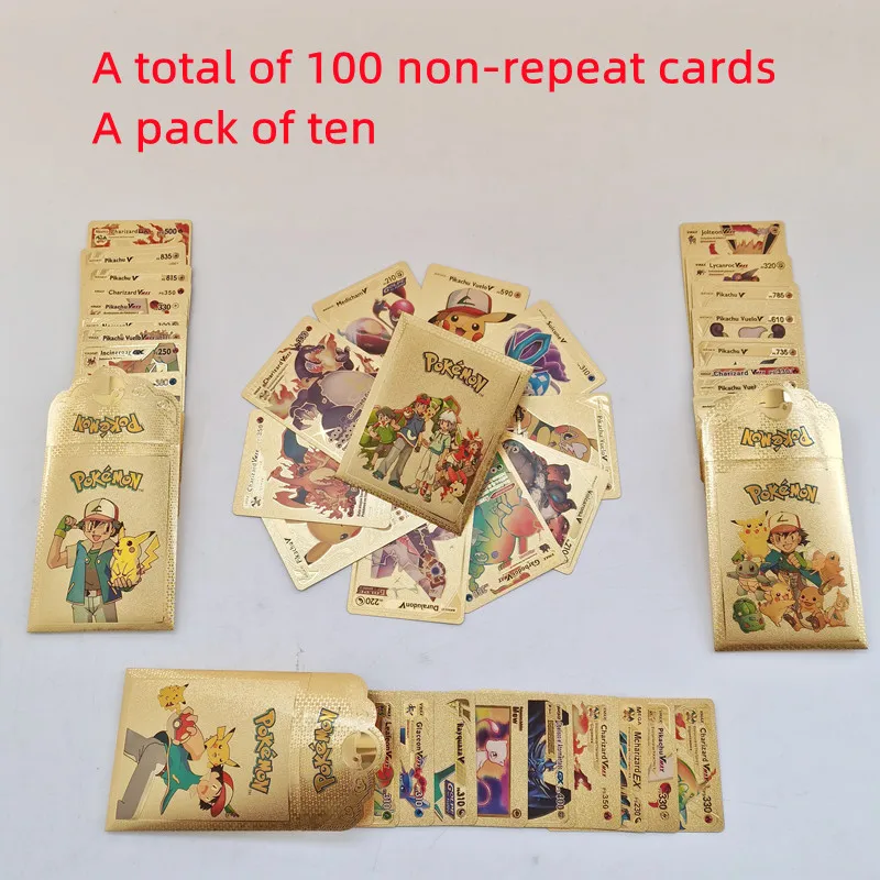 

2022 Pokemon 10-100Cards Metal Gold Vmax GX Energy Card Charizard Pikachu редкая коллекция Боевая тренировочная карта детские игрушки подарок