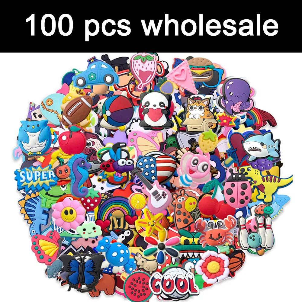 

Shoe Charms Wholesale Decorations for Crocs Accessories 100 Pack Random Pins Boys Girls Kids Women Christmas Gifts Party Favors