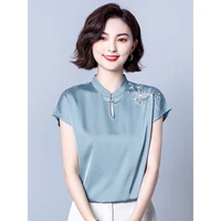 summer women blouses v neck embroidery chiffon women shirts blouses solid ol womans tops fashion clothes woman 2022 ladies top