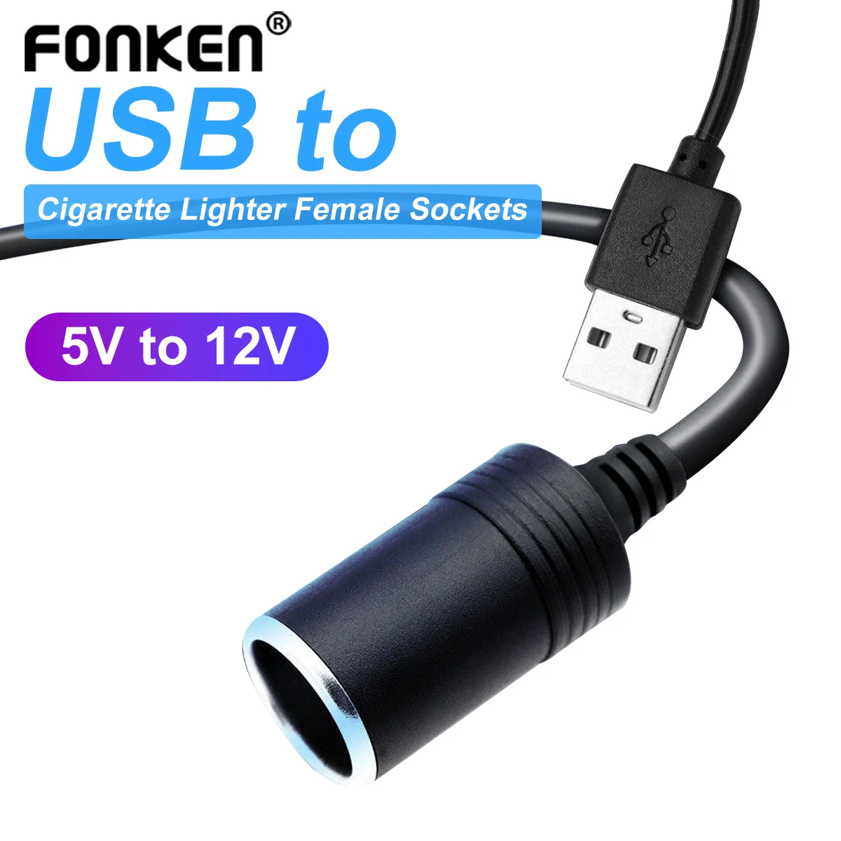 

Автомобильный конвертер Fonken, адаптер, проводной контроллер, USB-порт от 5 В до 12 В, гнездо прикуривателя, Женский Шнур питания для внешнего аккумулятора