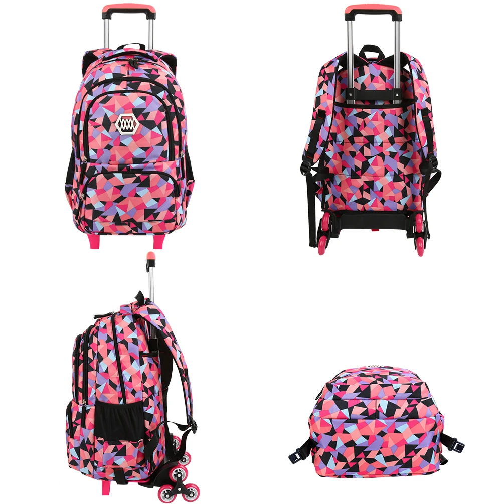 Little Girl Wheeled Backpack Adorable Rolling Daypack Large-capacity Trolley School Bag Travel Rolling Backpacks for Primary Sch