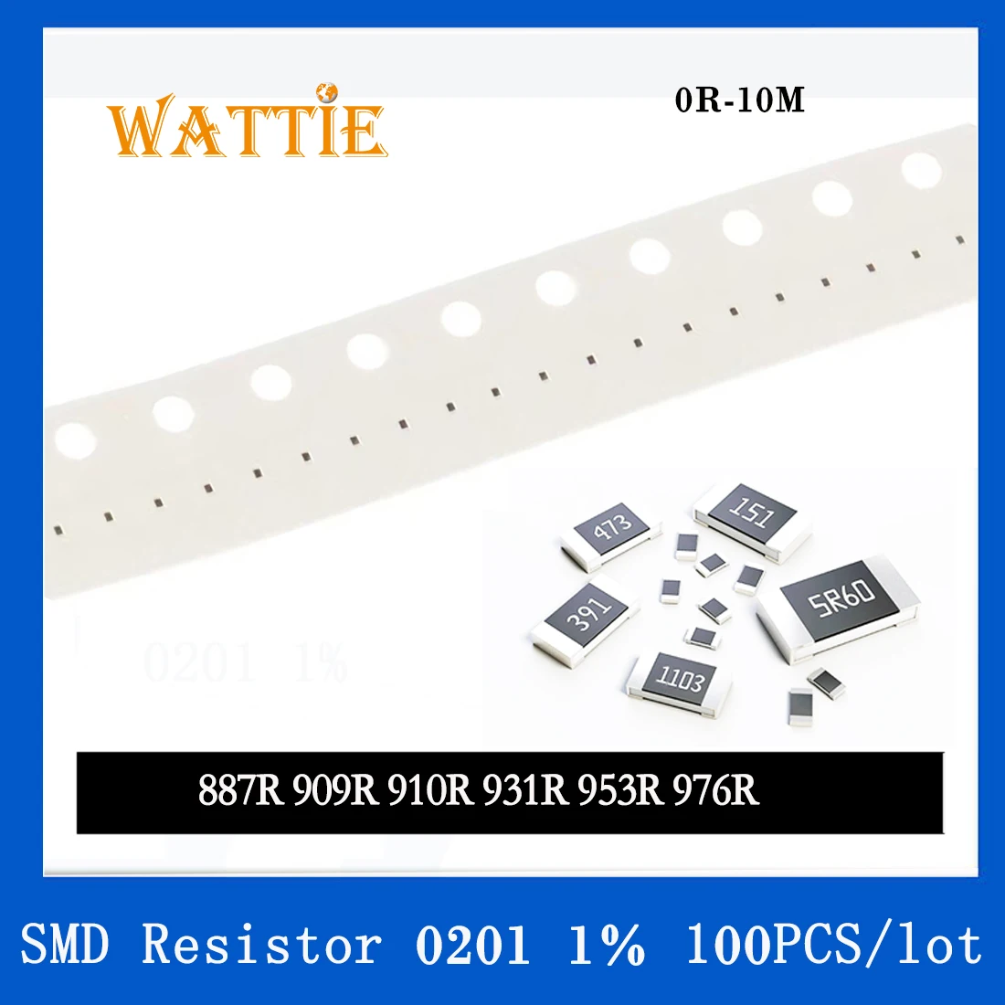 

SMD Resistor 0201 1% 887R 909R 910R 931R 953R 976R 100PCS/lot chip resistors 1/20W 0.6mm*0.3mm