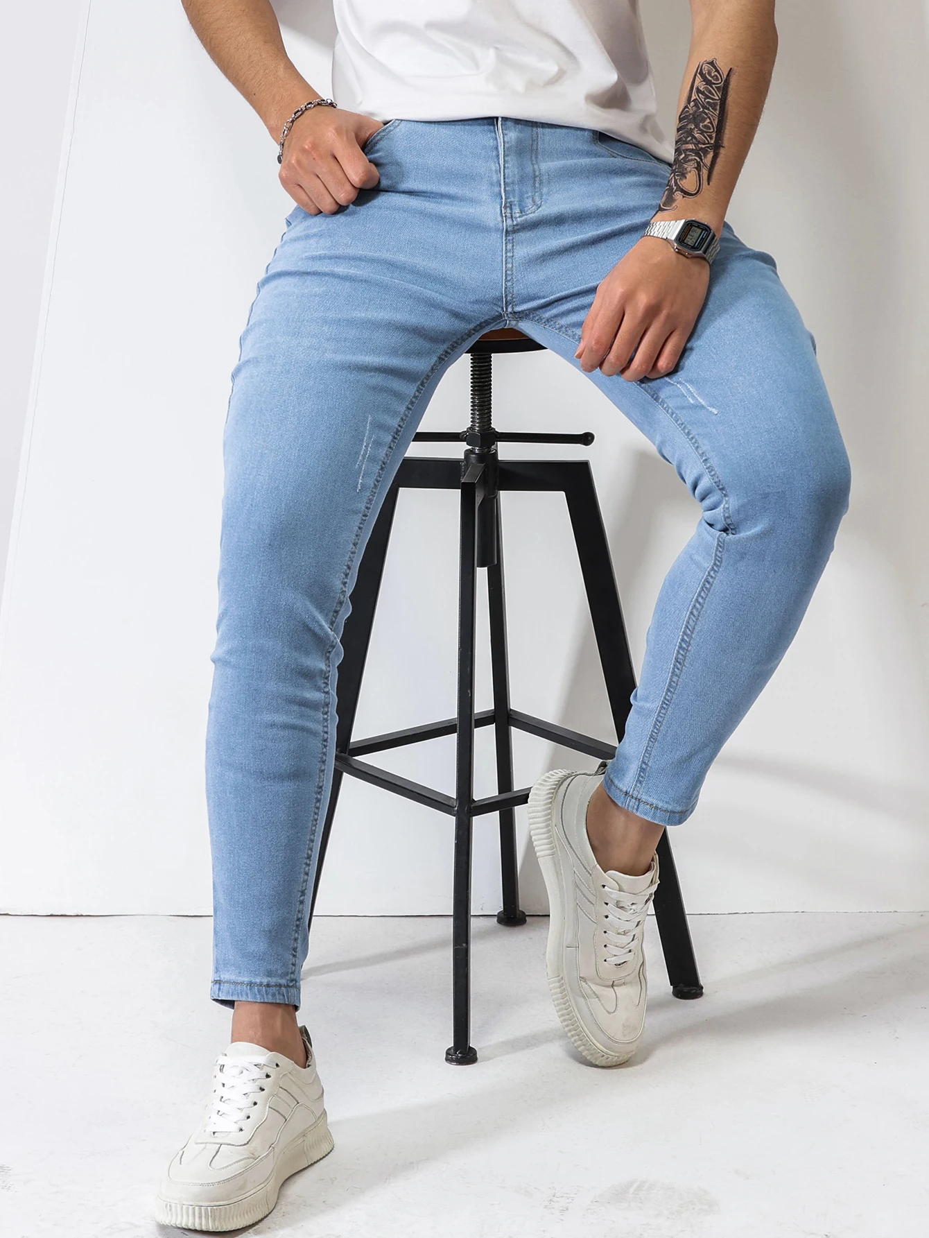 Y2K Casual Fashion Men's Jeans Birthday Party Jeans Men's Stretch Pencil Pants Four Seasons Blue Pants Sport Jeans New VAqueros