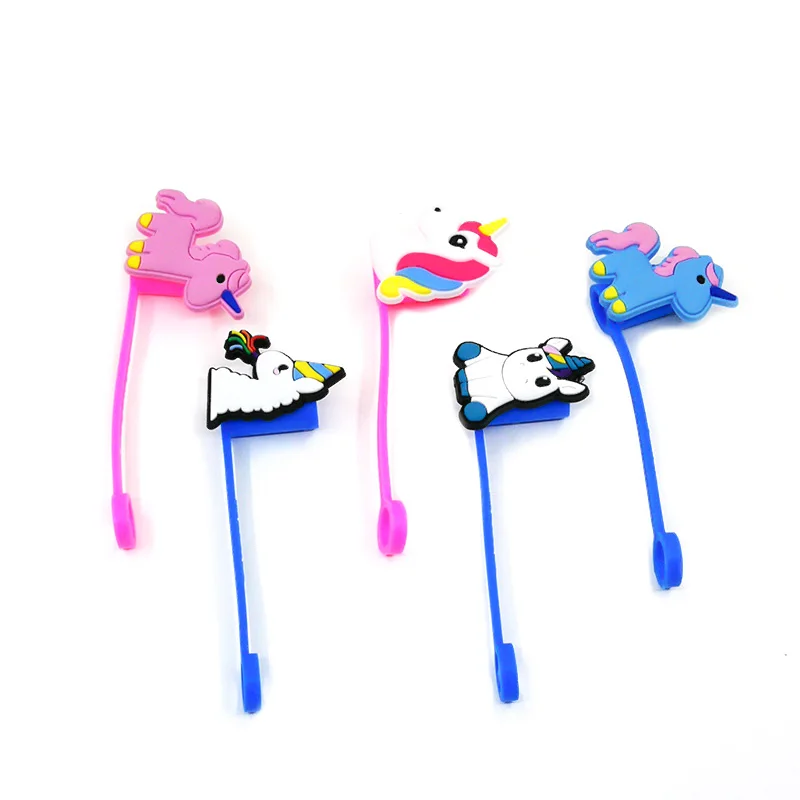1PCS PVC Straw Charms Cute Cartoon Unicorn Pattern Cover Reusable Splash Proof Drinking Fit Glass Cup Decoration Present - купить по