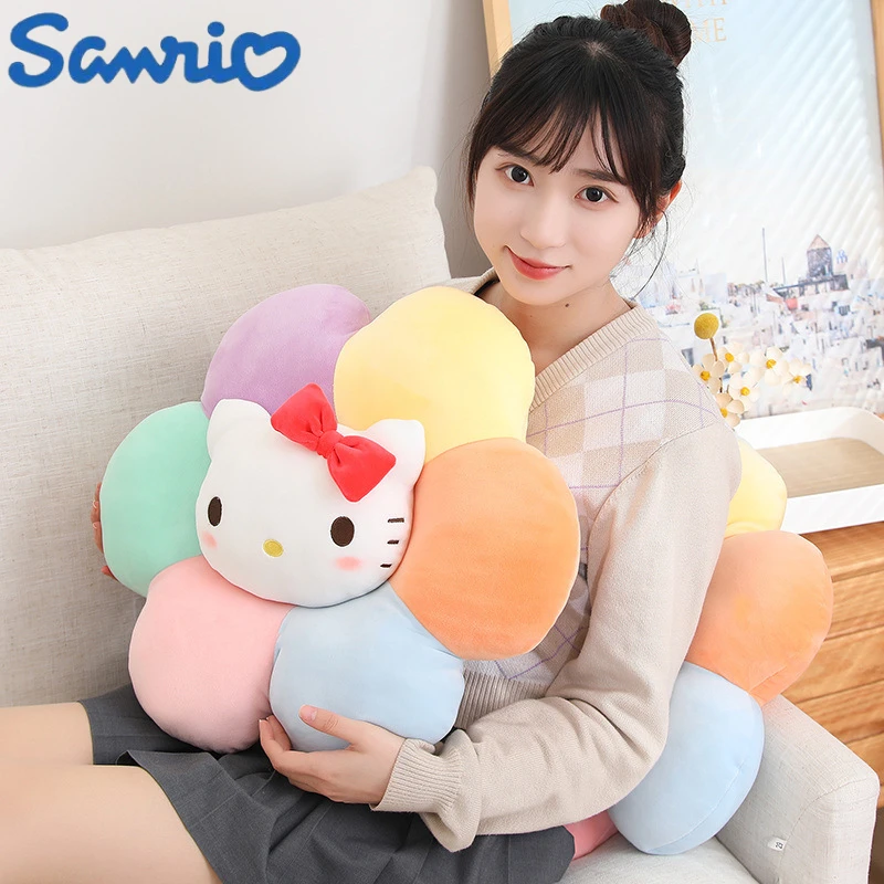 

45cm Anime Sanrioed Petal Shape Plush Dolls Cushion Kawaii My Melody Kuromi Cinnamoroll Hellokittys Plushie Pillow Toy Girl Gift