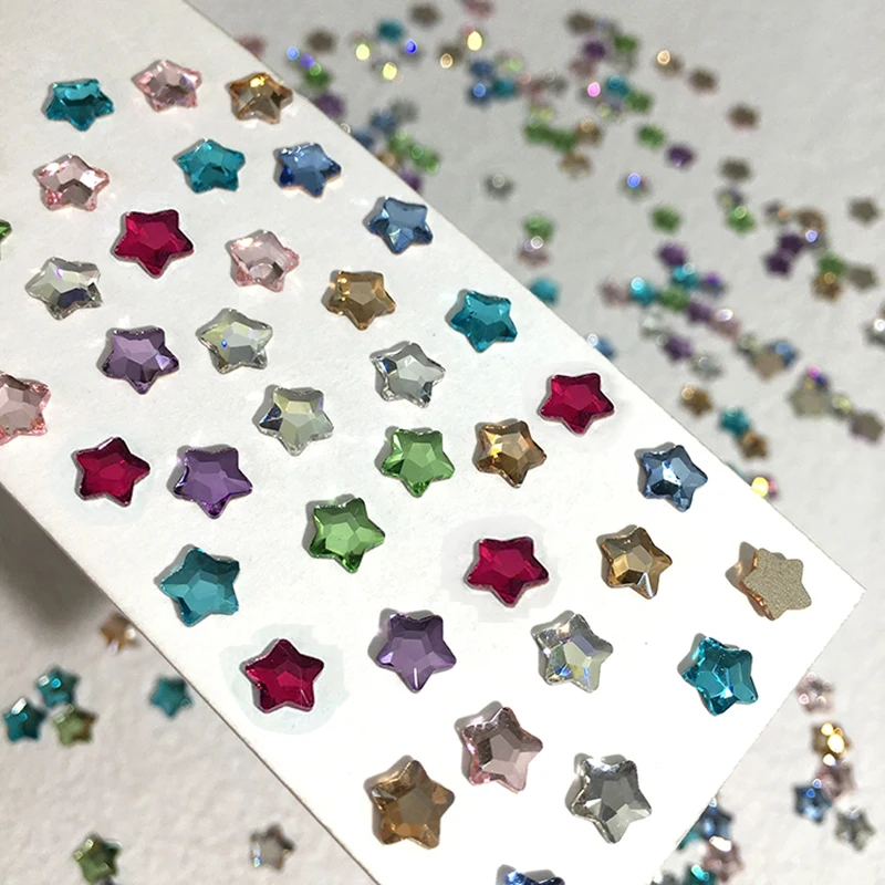 

6mm Flat Bottom Starfish Nail Art Rhinestone Colour Pentagonal Star Glass Crystal Super Flash Manicure DIY Decoration 30/100pcs