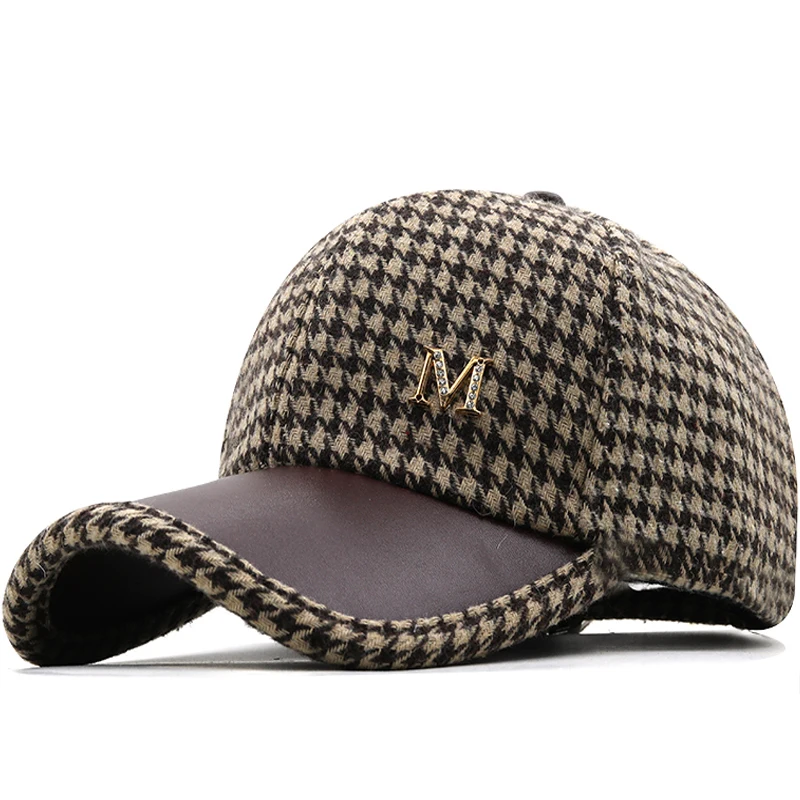 

New Trendy Houndstooth Cap Classic Brown British Check Designer Hat Brand Baseball Hats For Girl Women Winter Trucker Caps Bone