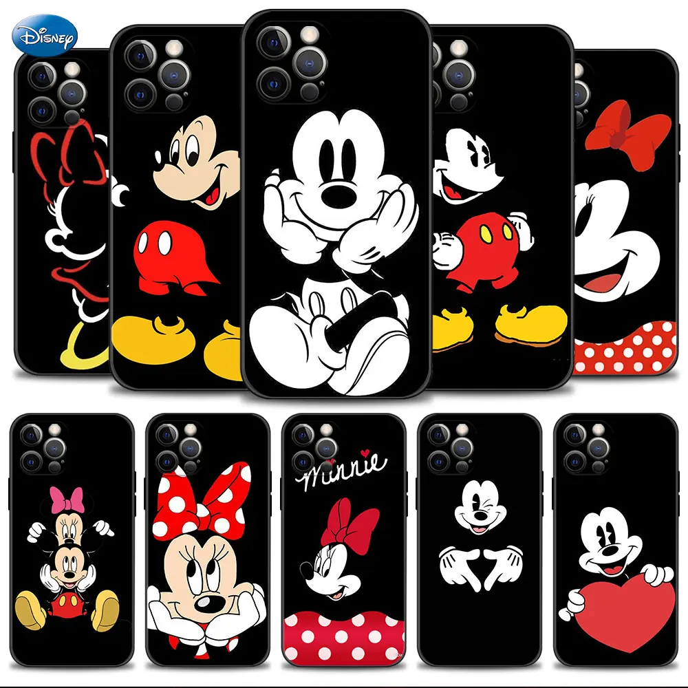 

Shockproof Mobilephone Carcasa Case For Apple iPhone X XS 13 12 Pro Max 11 14 8 7 Plus XR Mini 5S Disney Black Mickey Minnie